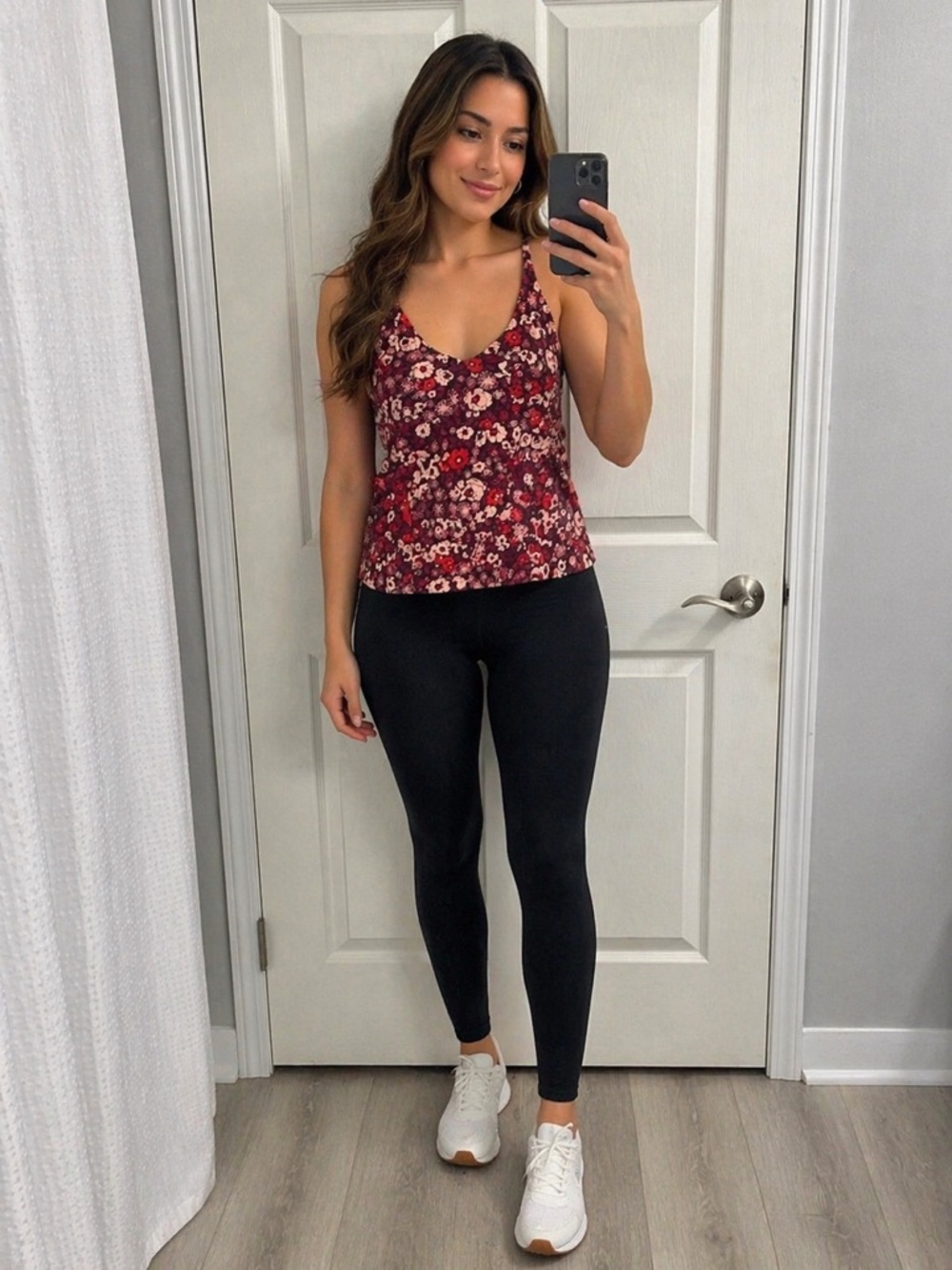 Patagonia Floral Tank Top V Neck With Bra Burgundy/Pink Size L